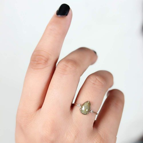  AnjisTouch Genuine 2.55 Ct. Pear Shape Diamond Delicate Ring Solid 14k Yellow Gold Wedding Ring Handmade Fine Jewelry Thanksgiving Gift