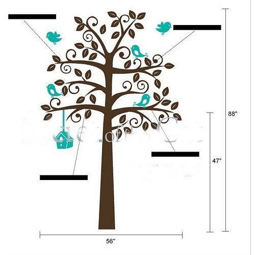  Luckshop Vinyl Wall Tree Decal Shelves Crib Nursery Color Leaf Bird Owl Shelf Art Home Decals Wall Sticker Stickers Living Room Bed Baby Removable