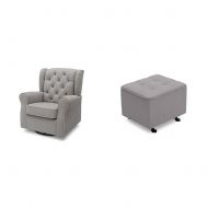Delta Furniture Emerson Glider Swivel Rocker Chair with Tufted Gliding Ottoman, Dove Grey with Soft Grey Welt