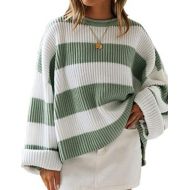 [아마존핫딜][아마존 핫딜] ZESICA Womens Long Sleeve Crew Neck Striped Color Block Comfy Loose Oversized Knitted Pullover Sweater Green at Amazon Women’s Clothing store