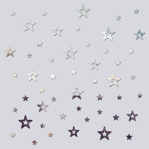  Baofengxue baofengxue Stars 48 Pieces Mirror Wall Stickers Hollow Rounded Pentagram Crystal Acrylic Self-Adhesive DIY Detachable Bedroom Childrens Room Decoration Stickers (Silver)