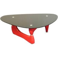 Fab Glass and Mirror Noguchi Style Red Color with Black Top Glass Coffee Table, 47,