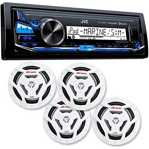  JVC KD-X33MBS Mechless Bluetooth Marine Radio and two pairs of CS-DR6201MW 6.5 White Marine Coaxial Speakers