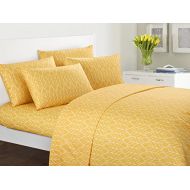 Chic Home FallenLeaf 6 Piece Set Super Soft Two-Tone Geometric Leaf Pattern Print Deep Pocket Design  Includes Flat & Fitted Sheets and Bonus Pillowcases, Queen, Yellow
