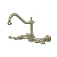 Kingston Brass KS1248AL Heritage Wall Mount Center Kitchen Faucet Lever Handle, 8-1/2, Brushed Nickel