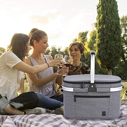  ALLCAMP OUTDOOR GEAR ALLCAMP Large Size Picnic Basket Cooler portable Collapsible 22L Insulated Cooler Bag with Sewn in Frame (Gray)