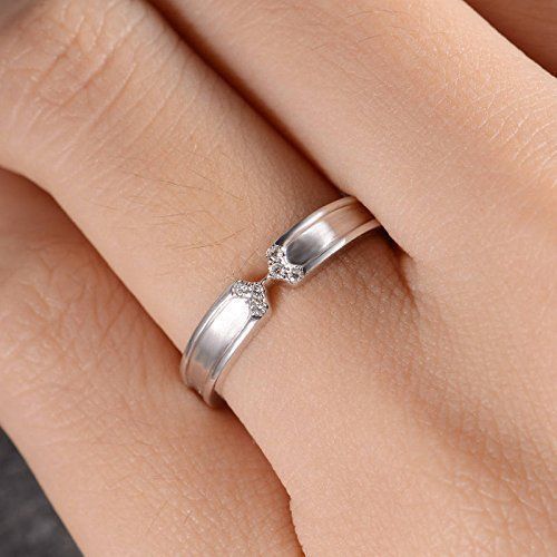  BBBGEM Mens Wedding Band Solid 14K White Gold Diamond Ring Minimalist Simple Delicate Eternity Stacking Matching Ring Graduation Anniversary Gift For Man