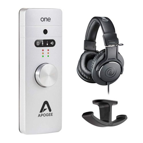  Apogee Electronics ONE 10 USB 2.0 Audio Interface with Audio-Technica HPC-A30 ATH-M20x Monitor Headphones & Dual Headphone Hanger Mount Bundle