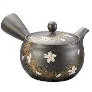 Yamakiikai Black Kyusu(Japanese teapot) Japanese White Flowers with Gold lines pattern with a strainer 280cc M719 from Japan