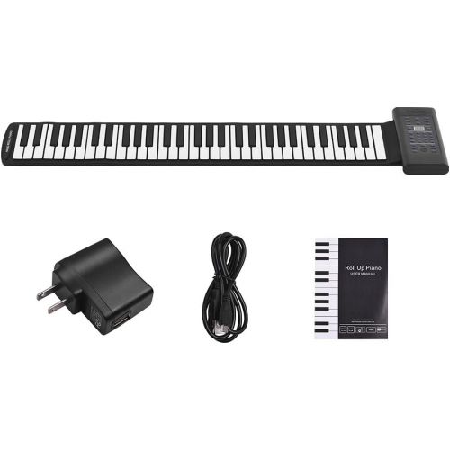  Ammoon ammoon 61-Key Roll Up Piano Electronic Keyboard Silicon Built-in Stereo Speaker 1000mA Li-ion Battery Support MIDI OUT Microphone Audio Input functions