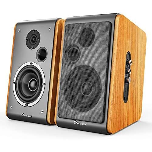  Wohome Bookshelf Speakers 60W Powered Bluetooth Active Home Theater Speaker (Pair, Wooden Enclosure, Wood Color, 4 Inch Driver, Model BT-106)
