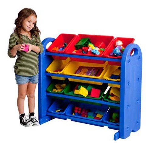  Ecr4Kids Ecr4kids 4 Tier Plastic Kids Book Shelf Storage And Toy Organizer With 12 Assorted Bins And Lids For Toddler  Kids