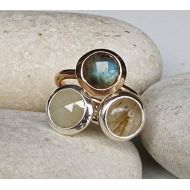 Belesas Unique Stackable Ring- Rose Gold Ring- Round Simple Ring Set-Labradorite Sapphire Quartz Ring-Statement Gemstone Ring- Jewelry Gifts for Her