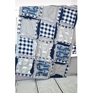 A Vision to Remember Bear Blanket - GrayNavy Blue Plaid - QUILT Only