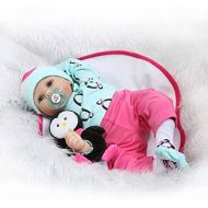 Nicery Reborn Baby Doll Soft Simulation Silicone Vinyl Cloth Body 22 inch 55 cm Magnetic Mouth Lifelike Vivid Boy Girl Toy for Ages 3+ Cloth Body Green Penguin RD55C180
