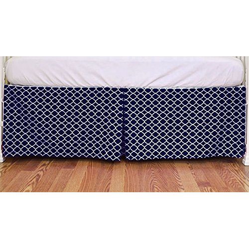  TILLYOU Navy Tailored Crib Bed Skirt Crib Dust Ruffle Cotton 15 inches long Quatrefoil design