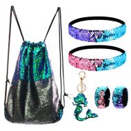 GADGETS ENTREPOT Mermaid Reversible Sequin Drawstring Backpack/Bag Green/Black for Kids Girls