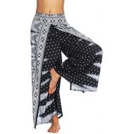 Fanteecy Women Boho Print High Slit Flowy Wide Leg Layered Yoga Pants Aladdin Casual Palazzo Trousers