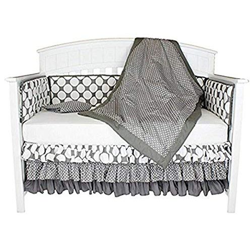  Bacati Polka Dots and Stripes 8-in-1 Cotton Baby Crib Bedding Set, Grey