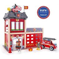Hape Fire Station Playset -Fire Truck and Helicopter-Dollhouse Playset
