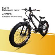Nakto NAKTTO 26 500W Electric Bicycle Fat Tire Mountain EBike 6 Speeds Gear, Removable 48V12A Lithium Battery Smart Multi Function LED Display - with 48V12A Lithium Battery