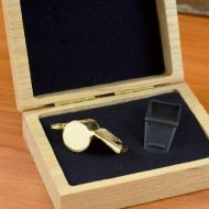 ChalkTalkSPORTS 14K Gold Coach Whistle In An Oak Case