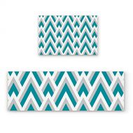 BMALL Kitchen Rug Mat Set of 2 Piece Teal Geometrically Pattern Inside Outside Entrance Rugs Runner Rug Home Decor 15.7x23.6in+15.7x47.2in
