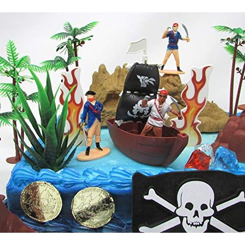  12 Piece PIRATE Yo Ho Yo Ho Birthday Cake Topper Set Featuring Random Pirate Figures and Decorative Themed Accessories