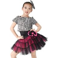 MiDee Dance Costume Jazz Dress 3 Pieces Girls Zebra Bow Knot Leotard