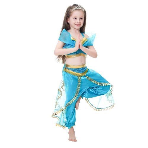  LSLRAD Arabian Princess Aladdin Dress up Costume Girls Sequined Jasmine Cosplay Kids Halloween