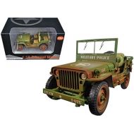 US Army WWII Jeep Vehicle Military Police Green Weathered Version 118 Diecast Model Car by American Diorama 77406A