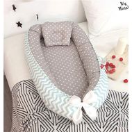Abreeze Baby Bassinet for Bed,Wave Star-Grey Baby Lounger Crib Bedding, Breathable & Hypoallergenic Co-Sleeping Baby Bed, 100% Cotton Portable Crib Pillow for Bedroom/Travel/Campin