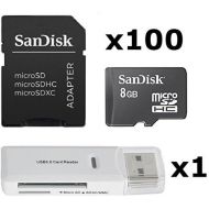 100 PACK - SanDisk 8GB MicroSD HC Memory Card SDSDQAB-008G (Bulk Packaging) LOT OF 100 with SD Adapter and USB 2.0 MicoSD & SD Memory Card Reader
