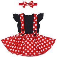 IBTOM CASTLE Polka Dots Minnie Costume for Baby Girl Princess 1st Birthday Party,Dress Up w/Overall Suspender Skirt,Headband