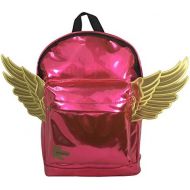 K-Cliffs Kids Backpack Fashion Woman Mini Backpack Kindergarten Toddler Daypack Bag Lady Purse With Angel Wings Metallic Hot Pink