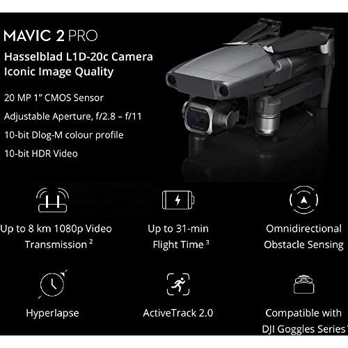 디제이아이 DJI Mavic 2 Pro Fly More Kit Combo Drone Quadcopter Bundle with 128GB MicroSDXC Card Supports 4K Video, Choose Options Accessories