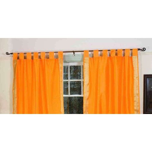  Indian Selections Pumpkin Tab Top Sheer Sari CurtainDrape  Panel - 43W x 96L - Piece
