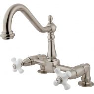 Kingston Brass KS1148PX Heritage Deck Mount Kitchen Faucet with 2 Riser, 8-3/4, Silver/Pewter