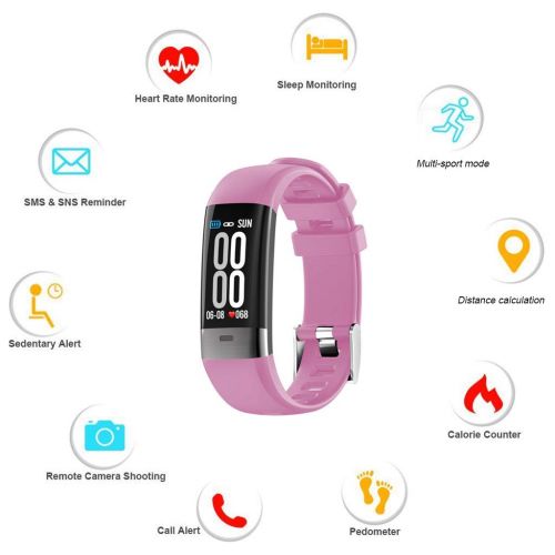  WRRAC-Monitors Sport Smart Bracelet Fitness Tracker Calorie Step Counter with Heart Rate Monitor Sleep Monitor for Kids Men Women for Android 4.4 or iOS 8.2 and Above (Pink, Blue, Black)