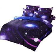 Cliab Galaxy Bedding Twin Size Purple Blue for Girls Kids Boys Outer Space Duvet Cover Set 5 Pieces(Fitted Sheet Included)
