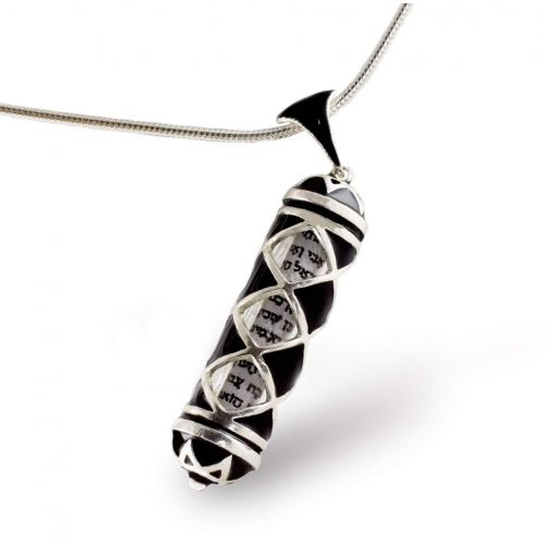  Enamel Jewelry Boutique Mezuzah Necklace w Hebrew Scroll Black Pendant for Men Rhombuses Jewish Jewelry Kabbalah Pendant Enamel Sterling Silver Charm Jewish Gift Judaica for MenWomen