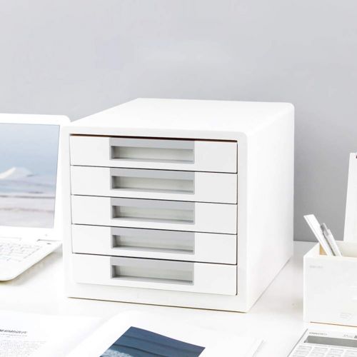  OR&DK Modern Desktop File Cabinet, Minimalist Document Storage Cabinet Space-Saving ABS Storage Box-White