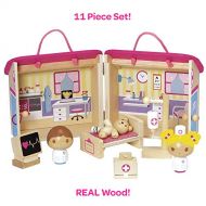 Adora Classic Wooden Toy Owie Hospital 11 Pieces Educational Toys Playset with Hospital Items for Toddlers 3+