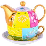 Artvigor, Tea for one Set, Porzellan Teeservice, 4-teilig, 400 ml + 300 ml, Bunt