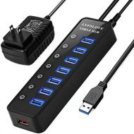 LYFNLOVE USB Hub 3.0 Splitter,7 Port USB Data Hub with Power Adapter and Charging Port,Individual OnOff Switches and Lights for Laptop, PC, Computer, Mobile HDD, Flash Drive and M