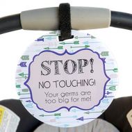 Tags4Tots Blue Arrow Tag - Stop, No Touching, Your Germs Are Too Big For Me (Blue Preemie Sign, Newborn, Baby Car Seat Tag, Baby Shower, Stroller Tag, Baby Preemie No Touching Car Seat Sign)