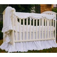 SuperiorCustomLinens White Crib Rail Guard - Scalloped with ruffle hem, Crib Rail Cover for Teething, Handmade Bumperless Crib Bedding Set, Baby Bedding Set, FREE SHIPPING