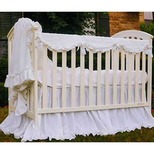  SuperiorCustomLinens White Crib Rail Guard - Scalloped with ruffle hem, Crib Rail Cover for Teething, Handmade Bumperless Crib Bedding Set, Baby Bedding Set, FREE SHIPPING