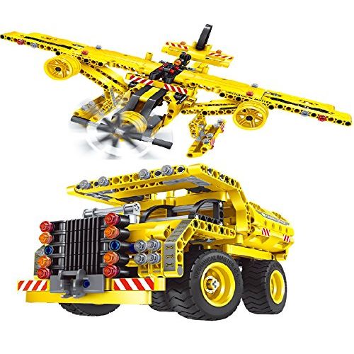  ApexJoy 2 in 1 DIY Airplane & Monster Truck Set 361 Pieces, Build Helicopter Excavation Bob Cat Building Control Set 6802