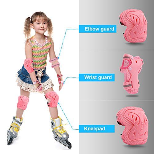  BROTOU Knee Pads and Elbow Pads for Kids | with Wrist Guards | Kids Protective Gear Set for Outsports Rollerblade Skateboard Cycling etc (6 Packs)